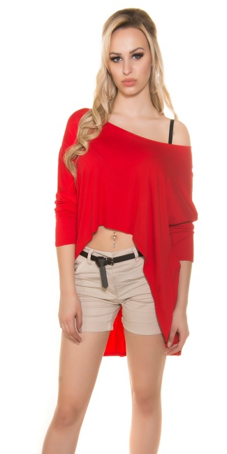 Trendy HighLow Oversize Crop Shirt Red